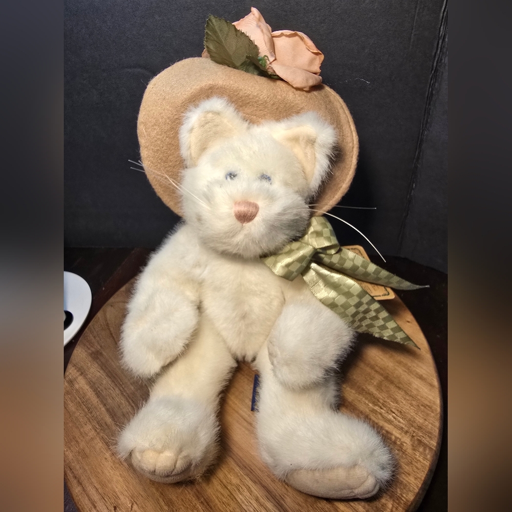 Cat Boyds Bear Lola White Kitty Plush Stuffed Animal Felt Hat Pink Flower 1998